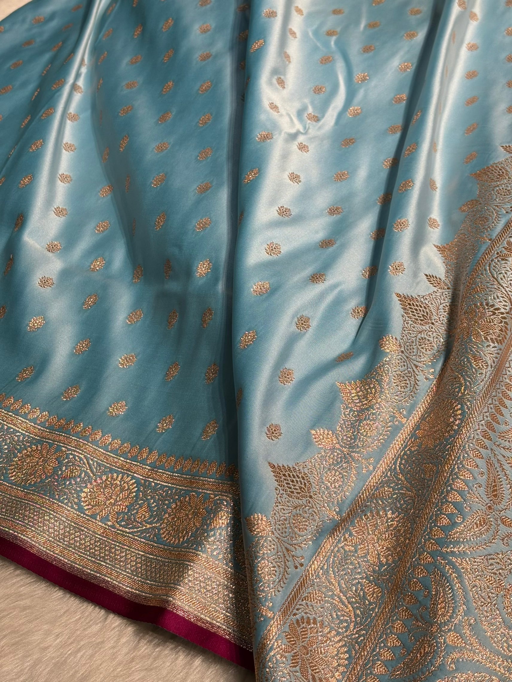 Sky Blue Shades Booti Katan Silk Saree SK07