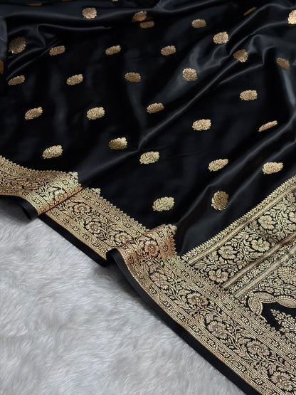 Black Booti Pattern Satin Katan Silk Saree SK65