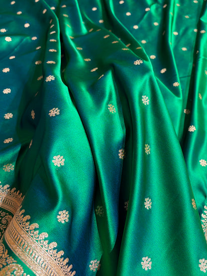 Banarasi Satin Katan Saree With Boota Pattern in Cross Green Shades SK127