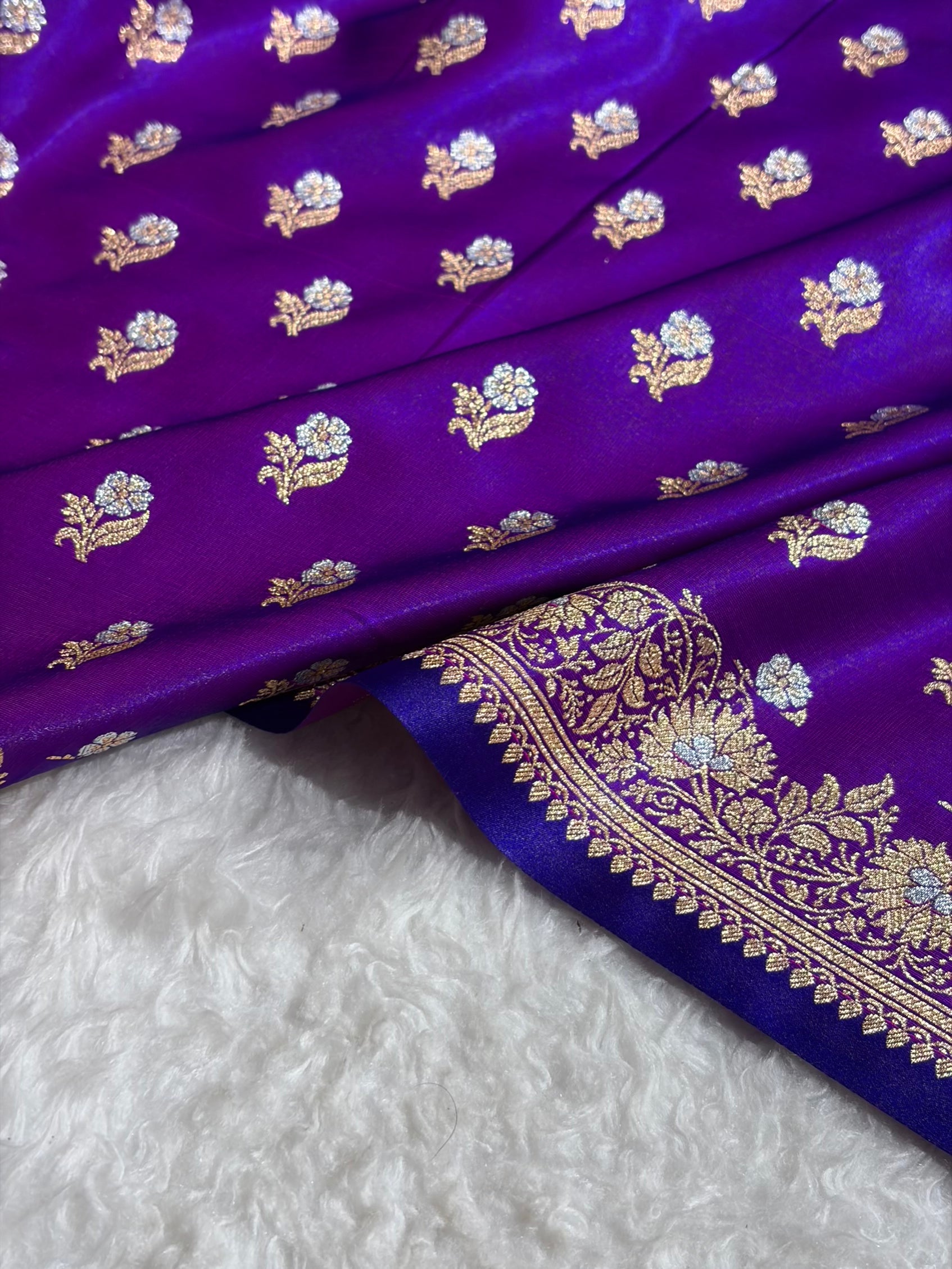 Banarasi Satin Silk Meena Boota in Purple Shades SS38