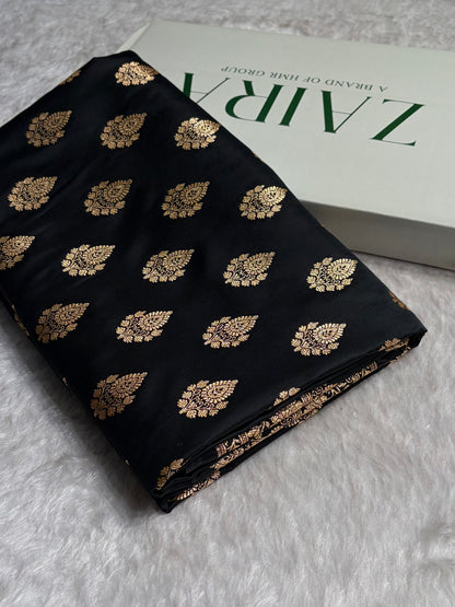 Black Floral Boota Pattern Satin Katan Silk saree SK45