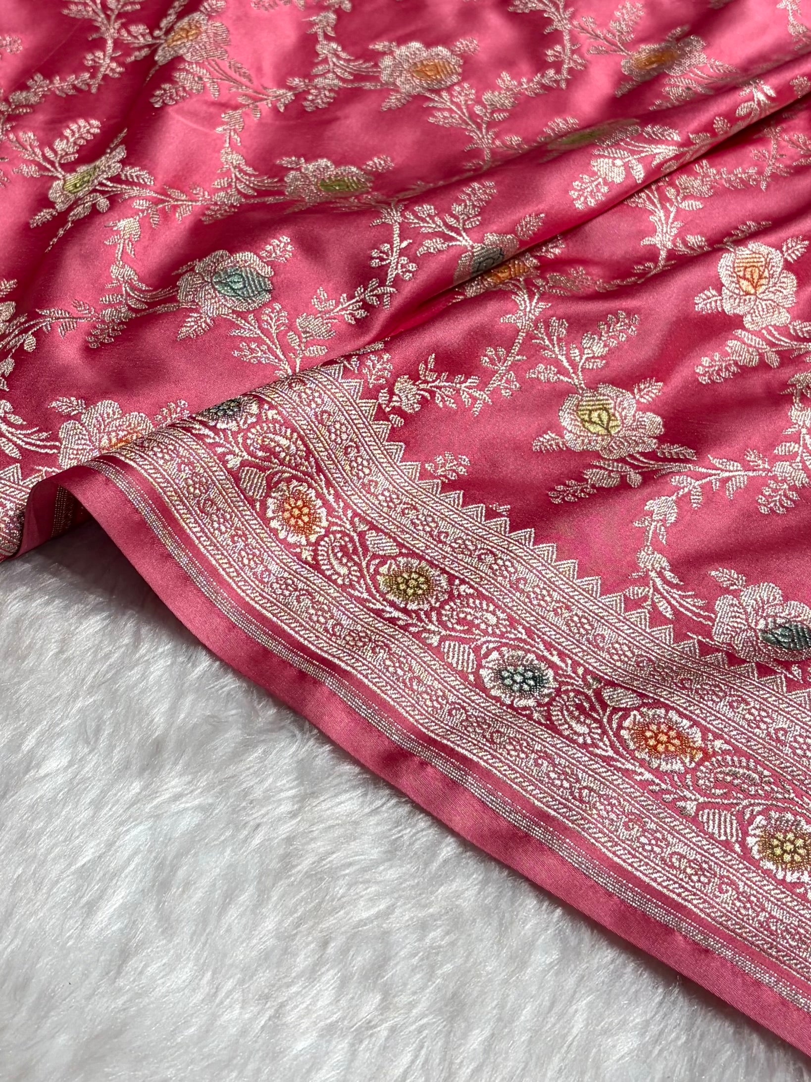 Baby Pink Minakari Floral Jaal Mashru Silk Saree MS28