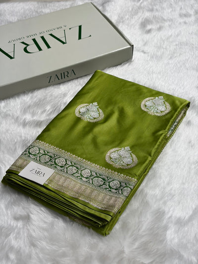 Parrot Green Minakari Boota Mashru Silk Saree MCS35