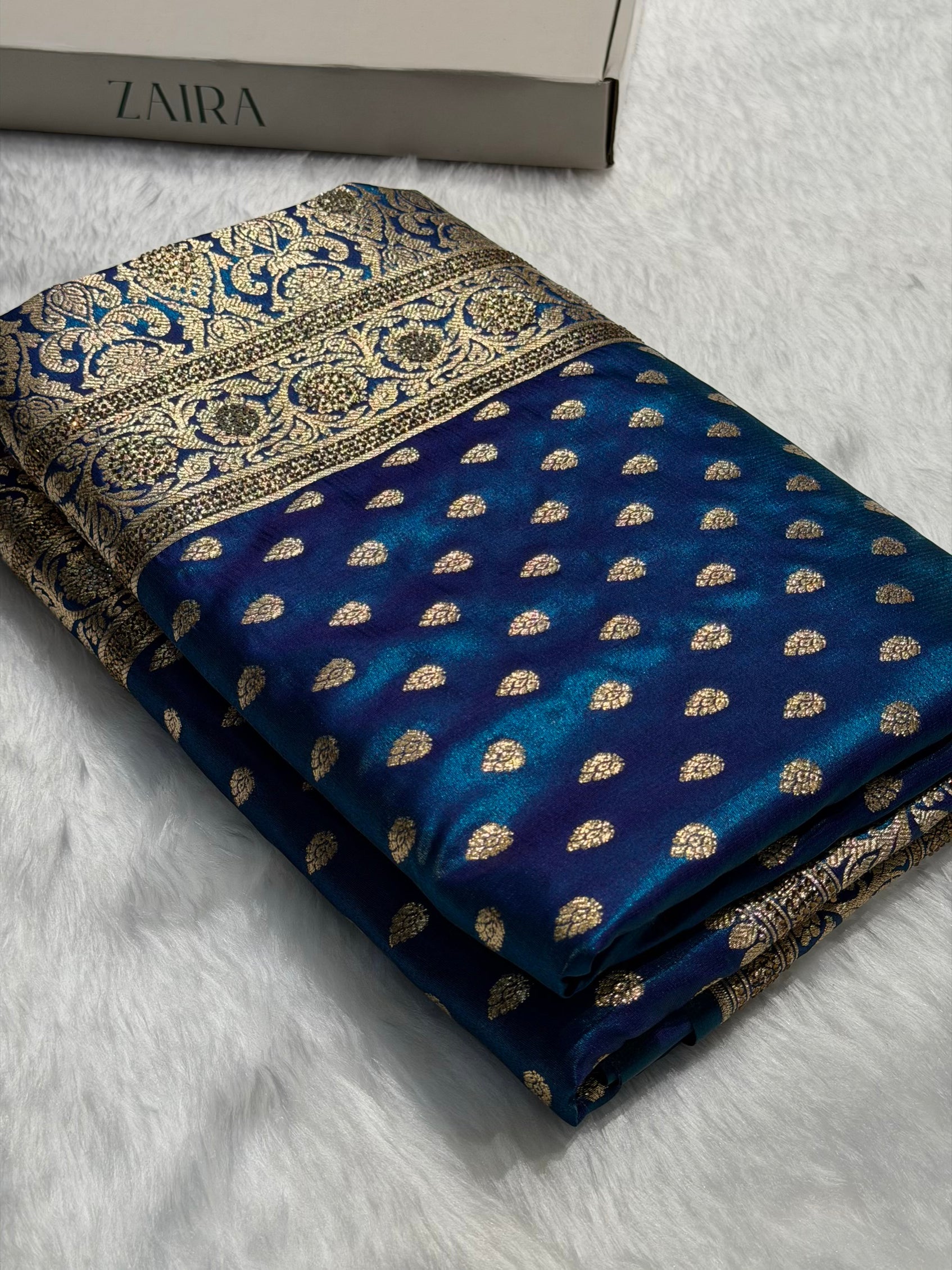 Birdal Satin Silk Booti in peacock Green Shades BSS01