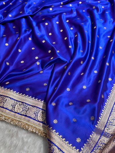 Banarasi Satin Katan Saree With Gotta Patti Boota Pattern in Royal Blue Shades SKGP127