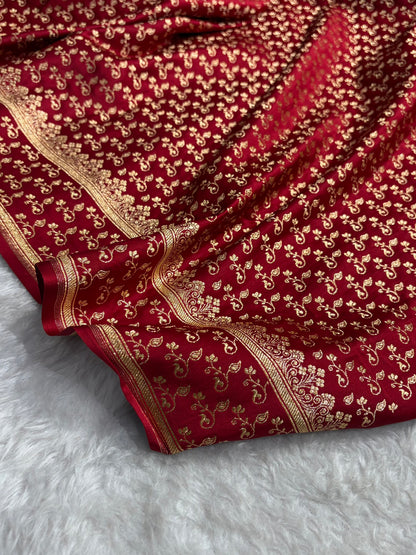 Maroon Shades Jaal Floral Pattern Satin Katan Silk Saree SK81