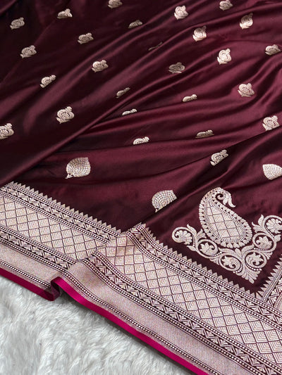 Chocolate Shade With Booti Pattern Mashru Silk Saree