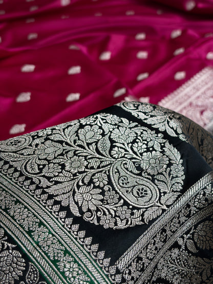 Banarasi Rani With Contrast Black Floral Border Mashru Silk Saree MSM-101