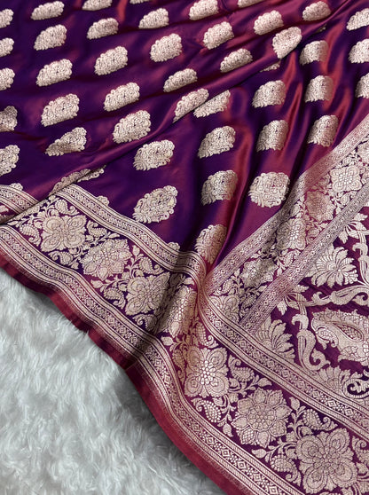 Reddish Magenta Shades Banarasi Boota Pattern Floral Mashru Silk Saree MSM-105