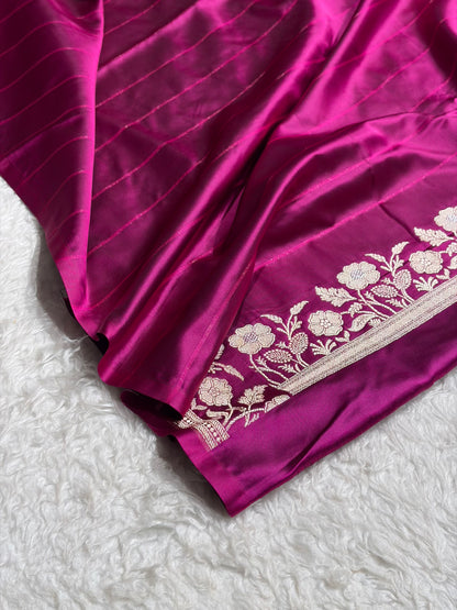 Wine Boota With Floral Border Mashru Silk Saree MSM-86