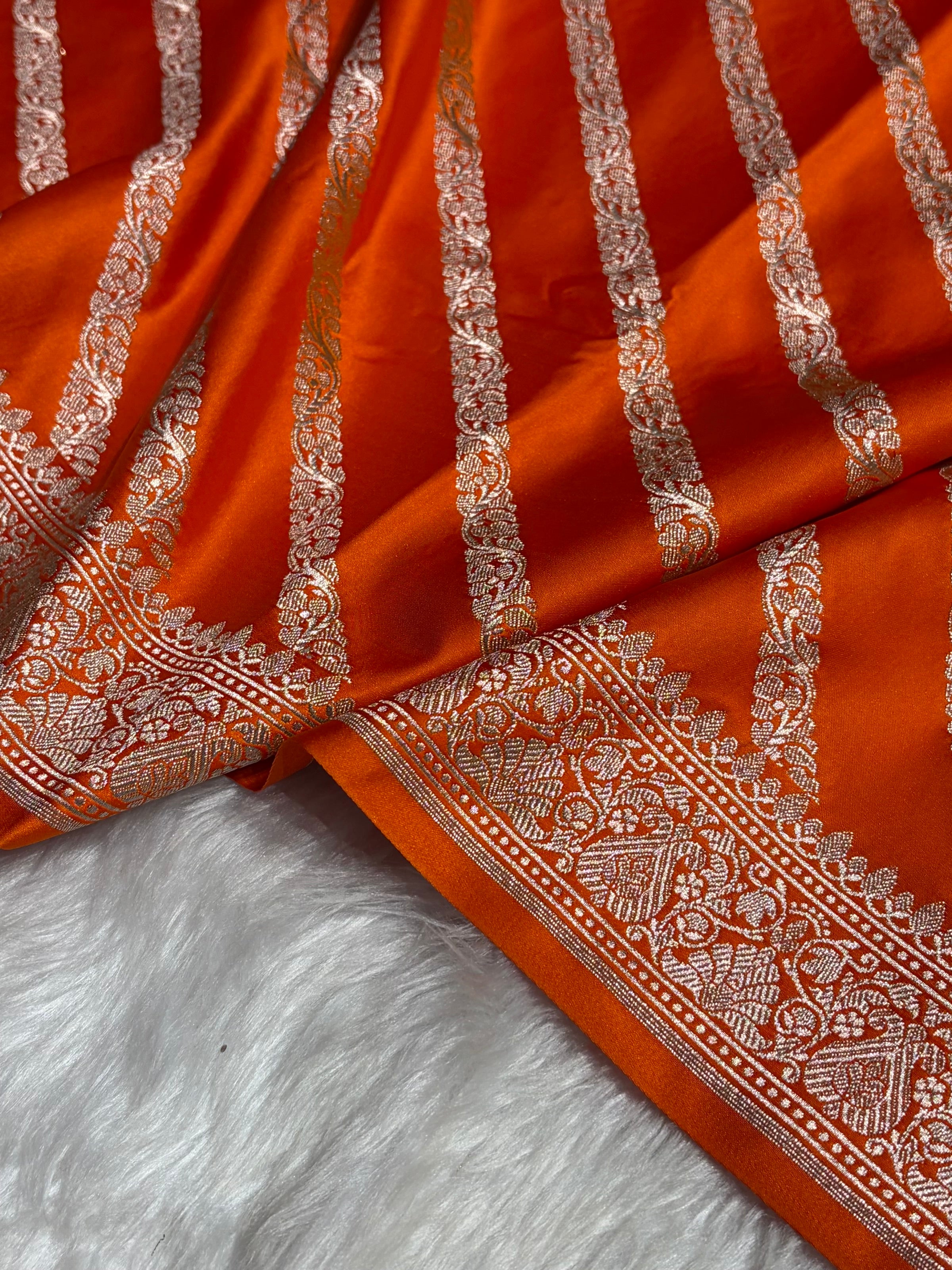 Orange With Floral Border Mashru Silk Saree MSM-98