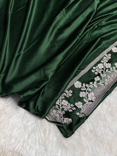 Bottle Green Shades Minakari Floral Border Booti Mashru Silk Saree MCS75