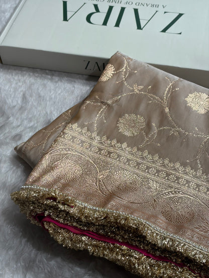 Tusser Banarasi Jaal With Gotta Patti Satin Katan Silk Saree SKGP06