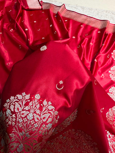 Maroon Shades Banarasi With Floral Minakari Pattern Mashru Silk Saree MSM-131