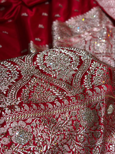 Maroon With Swarovski Work Booti Mashru Silk Saree BMCS40