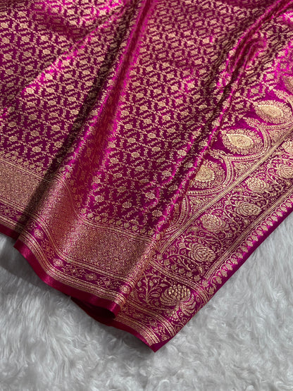 Banarasi Satin Silk Saree Jaal in Magenta Shades SS23