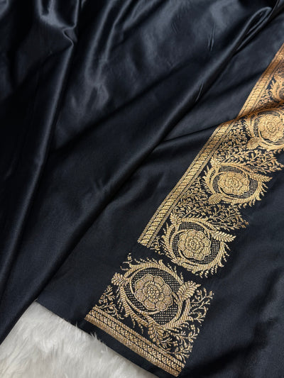 Banarasi Satin Katan Saree With Minakari Boota in Black Shades SK95