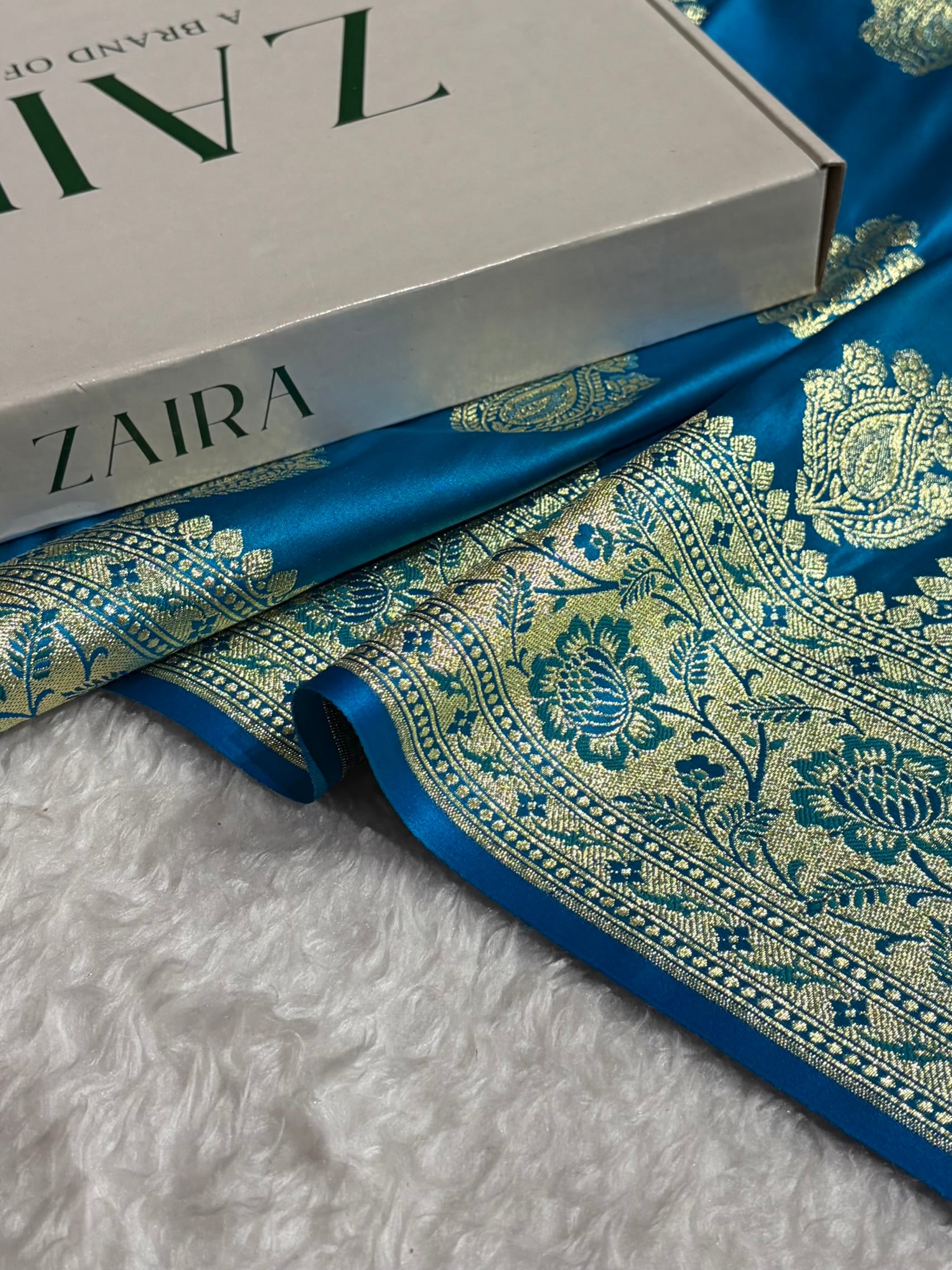 Banarasi Satin Katan Saree in Firozi Shades