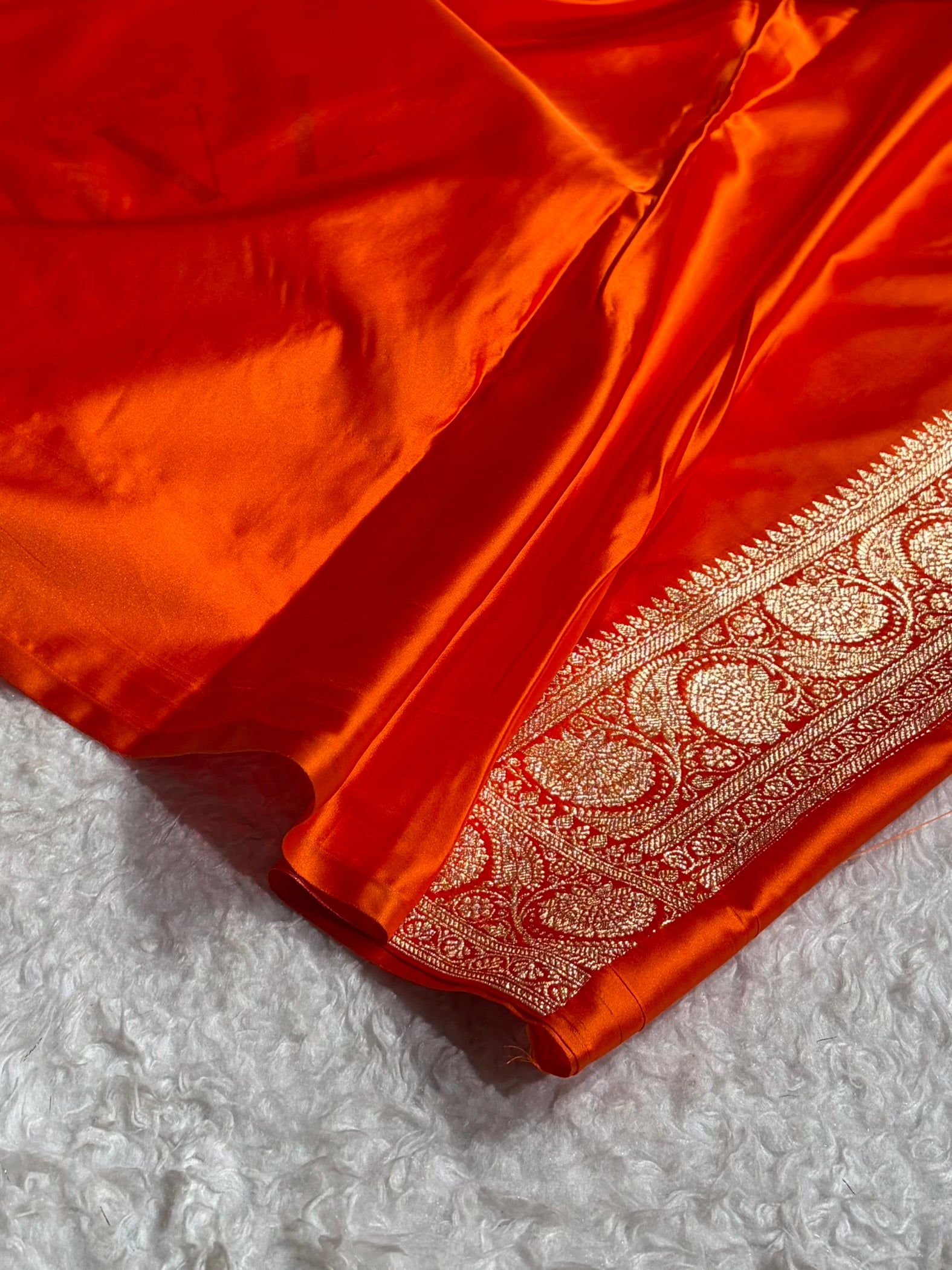 Fanta Orange Floral Boota Pattern Satin Katan Silk Saree SK71
