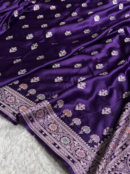 Purple Shades Floral Border Minakari Boota Mashru Silk Saree MS66