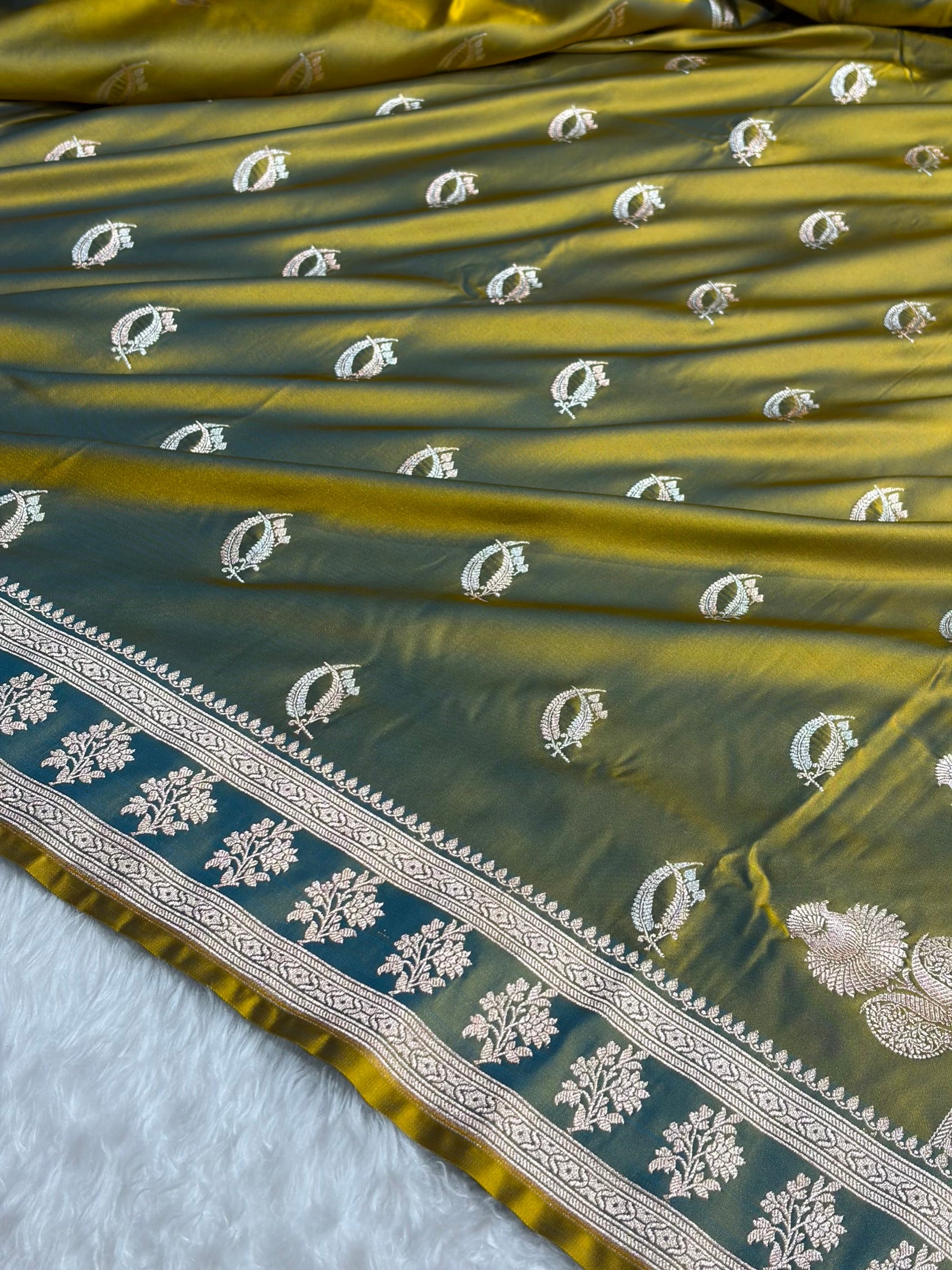 Liril Mehendi Shades Banarasi Boota Pattern Floral Mashru Silk Saree MSM-112