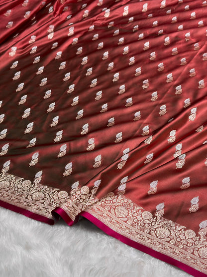 Cross Peach Shades Floral Booti Mashru Silk Saree MSM-69