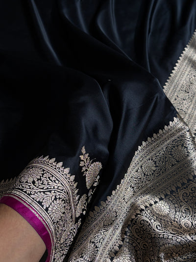 Banarasi Black Shade With Booti Pattern Mashru Silk Saree
