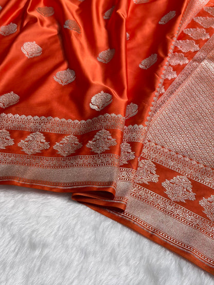 Orange Boota Motif Mashru Silk Saree MS43
