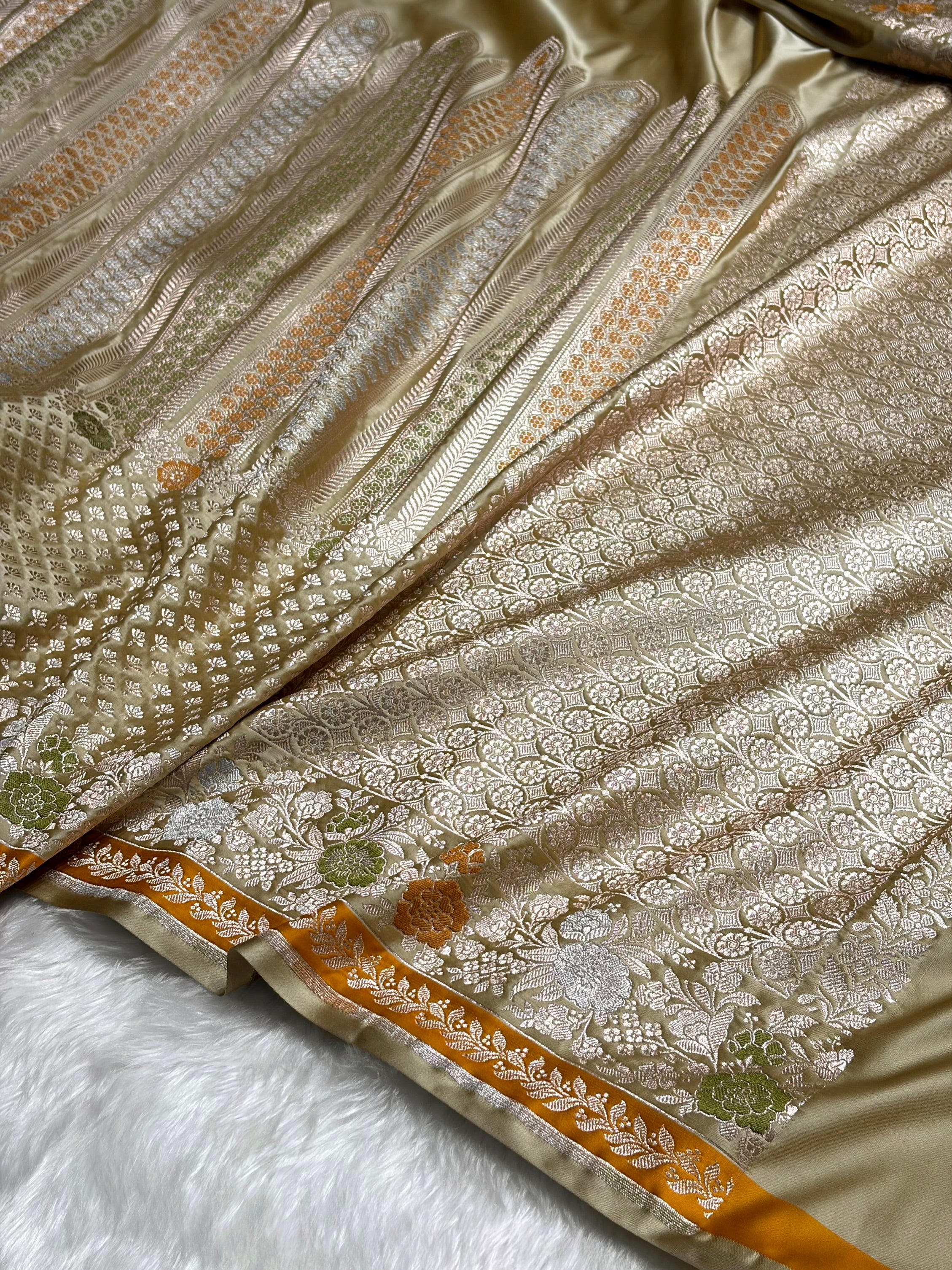 Tusser Shades Floral Minakari Skirt Border Mashru Silk Saree MSM-83