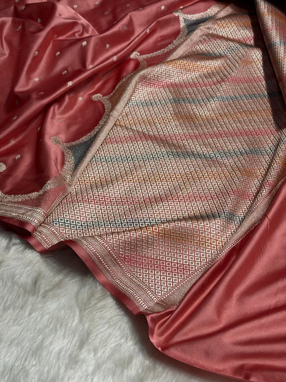 Dusty Peach Shades Scallop Mashru Silk Saree MS60