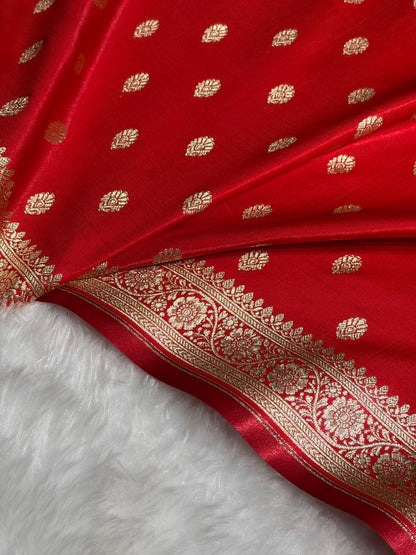 Red Shades Banarasi Satin Silk Saree SS36