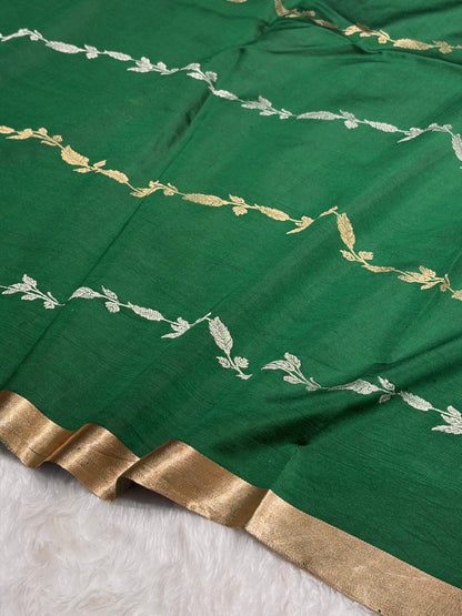 Bottle Green Shades Handwoven Pure Raw Mango Silk RM-39