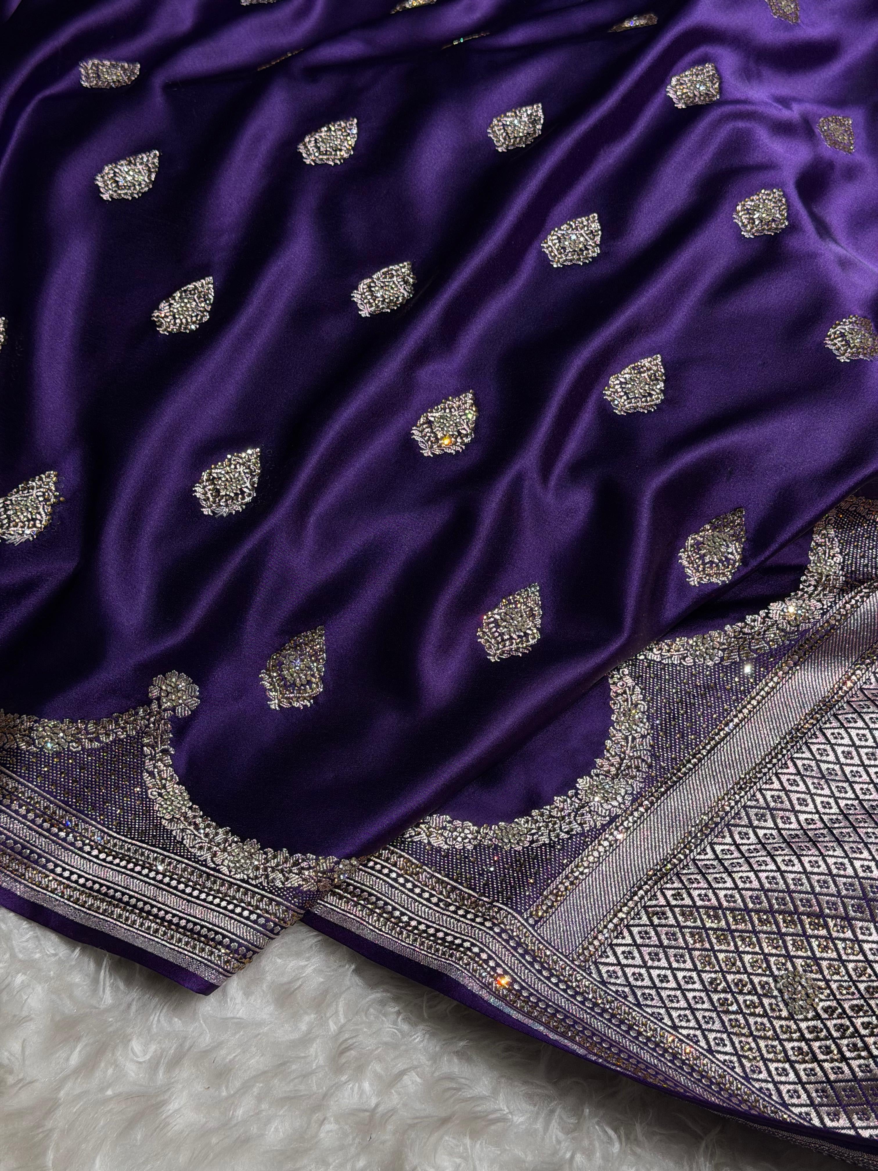 Purple Shades Scallop With Swarovski Work Mashru Silk Saree BMCS20