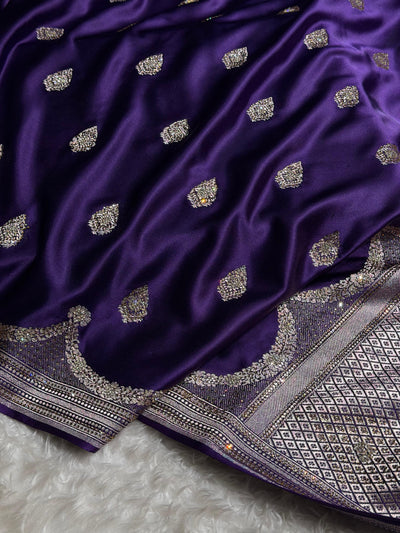Purple Shades Scallop With Swarovski Work Mashru Silk Saree BMCS20