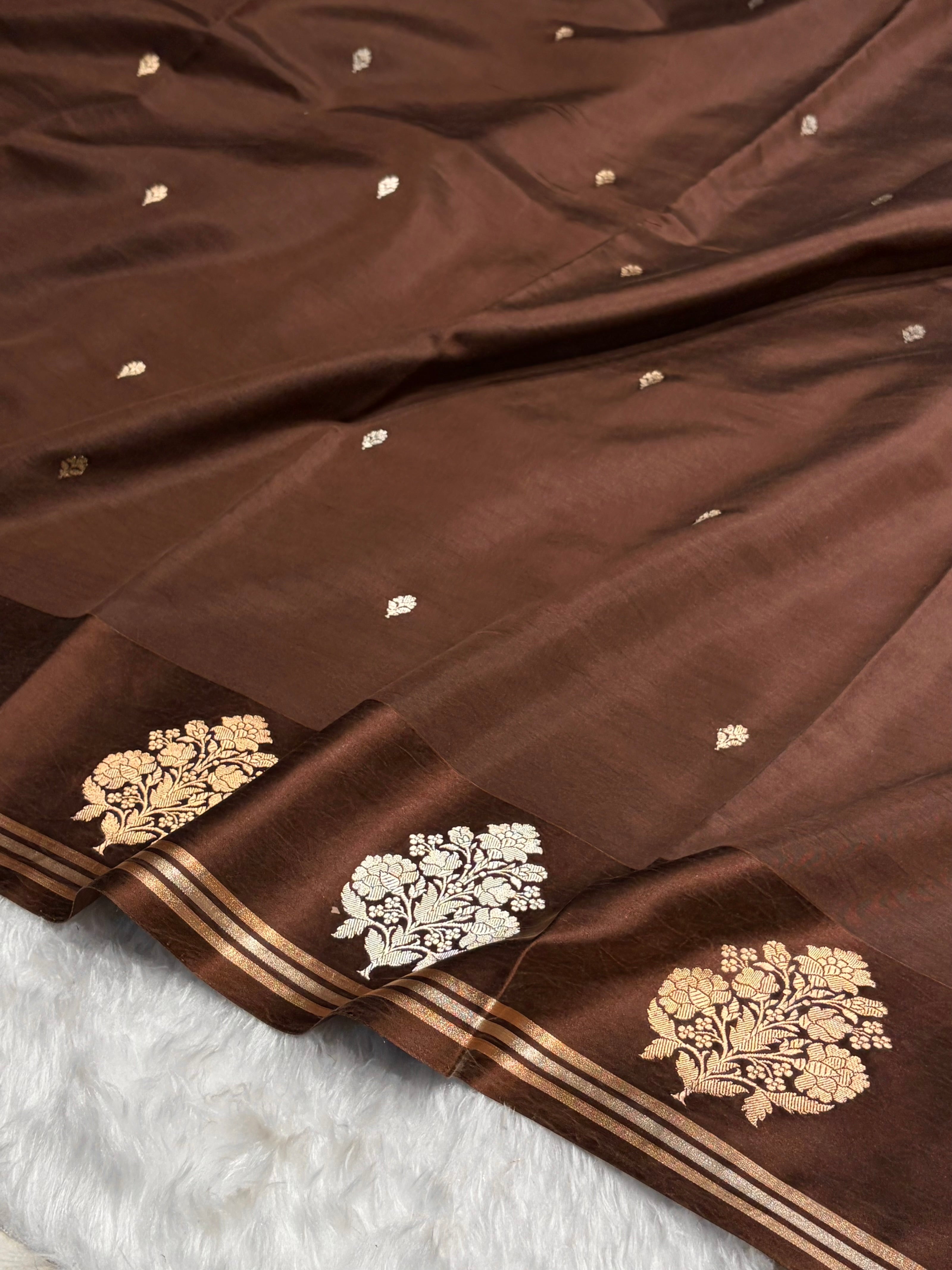 Chocolate Shade Handwoven Kaduwa Pure Katan Raw Mango Silk RM-01