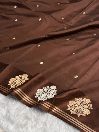 Chocolate Shade Handwoven Kaduwa Pure Katan Raw Mango Silk RM-01