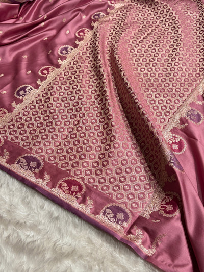 Banarasi Mauve Shades With Minakari Floral Mashru Silk Saree MCS91