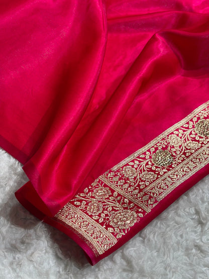 Cross Rani With Swarovski Work Jaal Pattern Satin Silk Saree BSS15