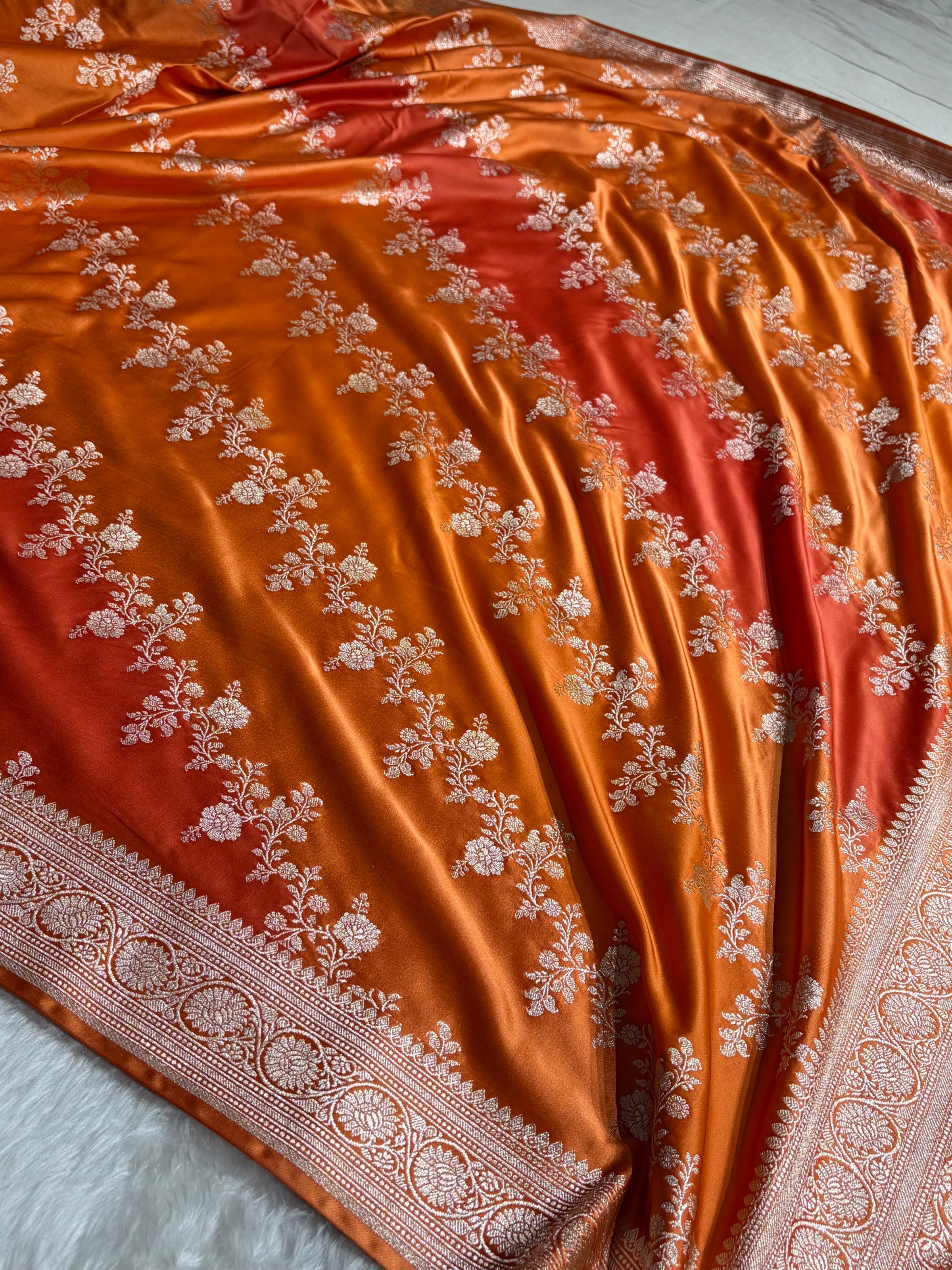 Orange Rangkat Banarasi Cross Mashru Silk Saree MSRK01