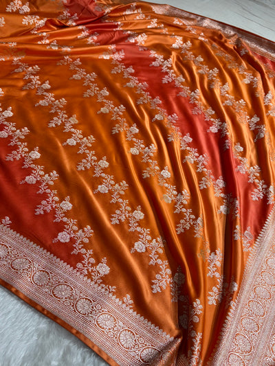 Orange Rangkat Banarasi Cross Mashru Silk Saree MSRK01