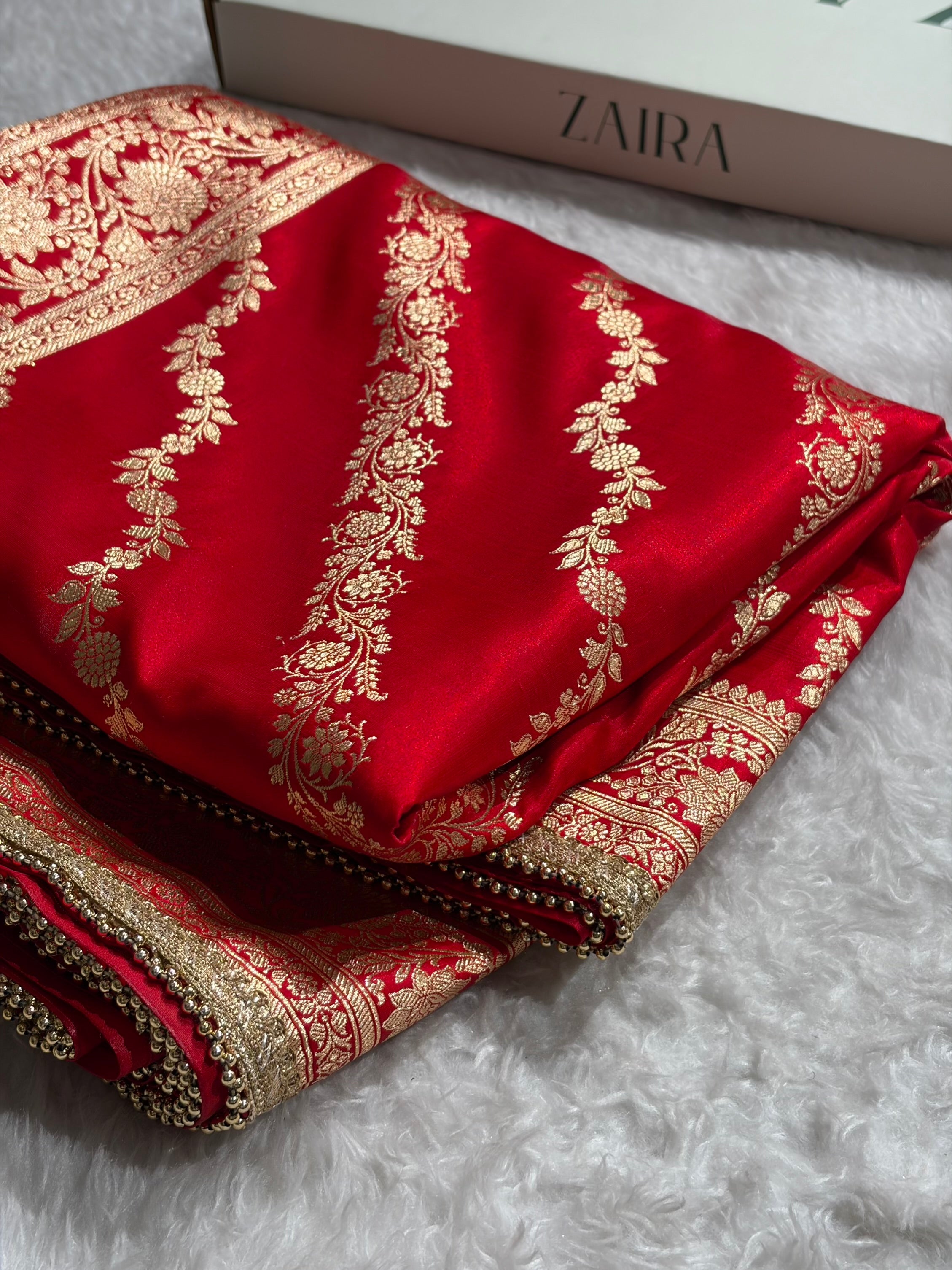 Red Shades Cross Satin Silk Saree with gotta patti SSGP10