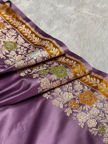 Lavender Shades Floral Minakari Skirt Border Mashru Silk Saree MSM-83