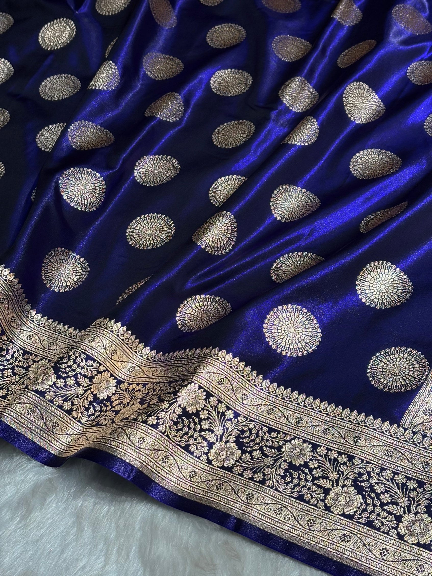 Royal Blue Shades Banarasi Satin Silk Saree SS33