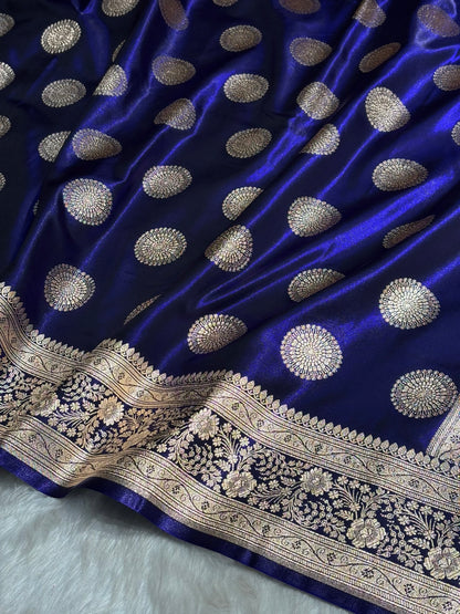Royal Blue Shades Banarasi Satin Silk Saree SS33