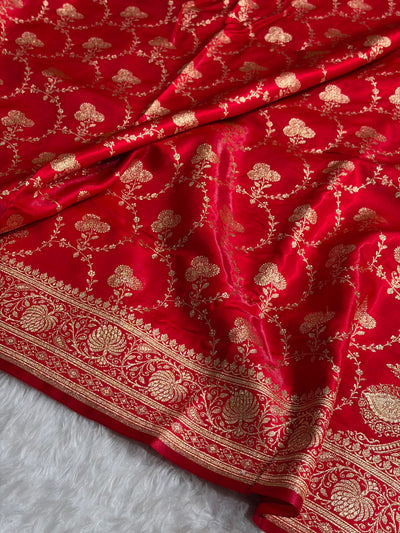 Banarasi Satin Silk Saree Jaal in Red Shades SS23