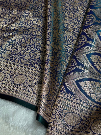 Peacock Shades Brocket Satin Silk Saree Banarasi Saree Shades SS30