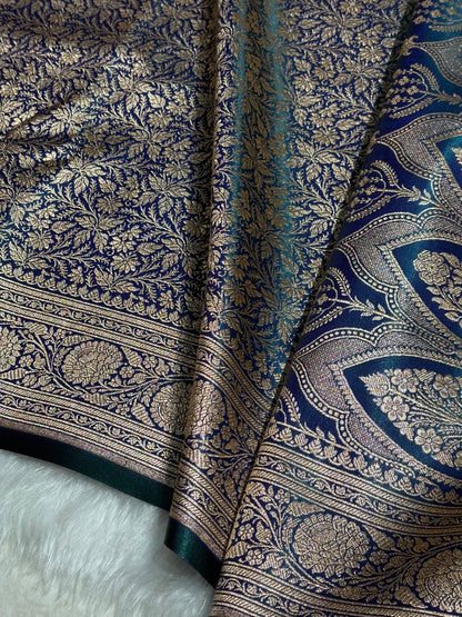 Peacock Shades Brocket Satin Silk Saree Banarasi Saree Shades SS30