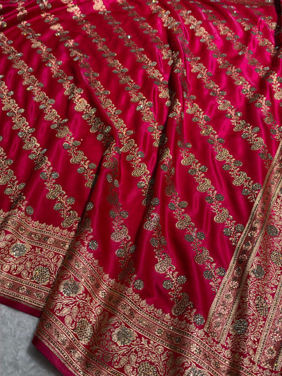 Rani Shades Swarovski Work Cross Pattern Satin Silk Saree BSS51
