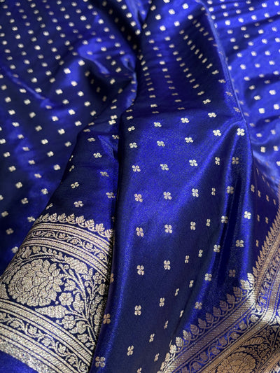 Banarasi Royal Blue Shades Booti Pattern Banarasi Satin Silk Saree SS53