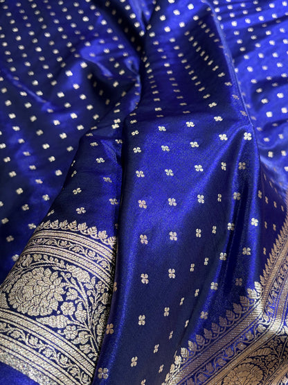 Banarasi Royal Blue Shades Booti Pattern Banarasi Satin Silk Saree SS53